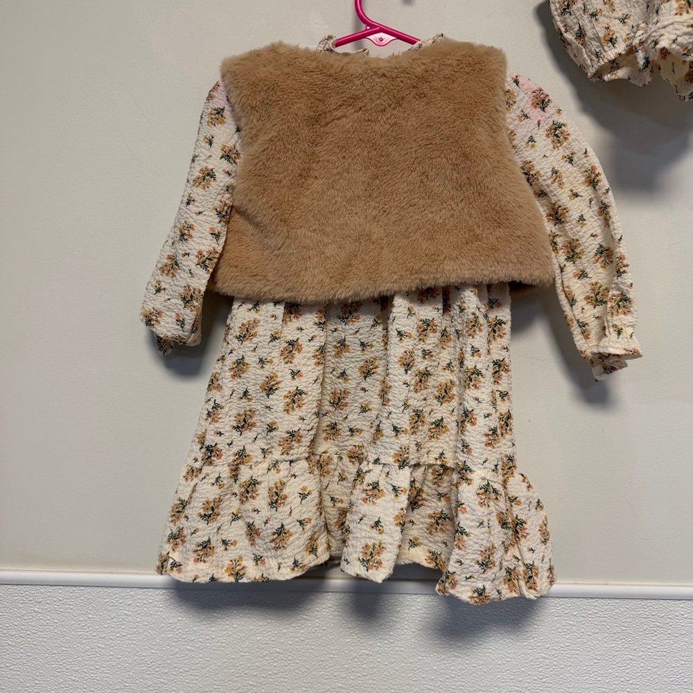Girls Daisy Fuentes Casual Dress 18 Months White Floral with Brown Vest Bloomers - Picture 10 of 14